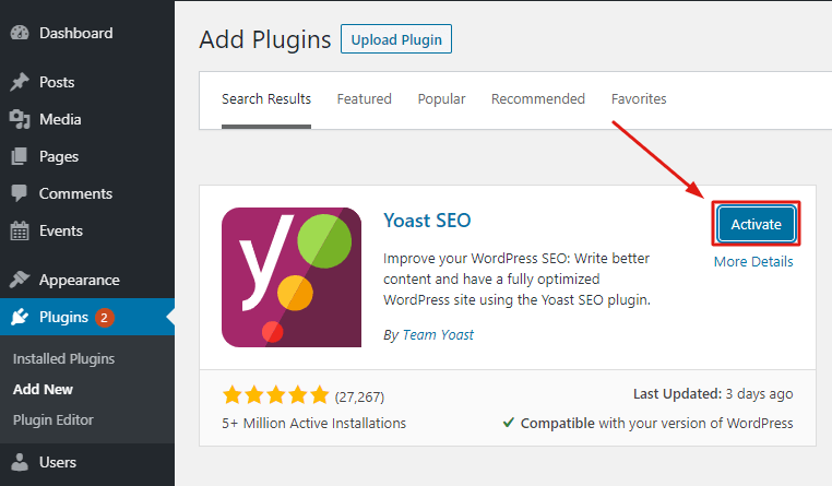 Activate Yoast SEO plugin